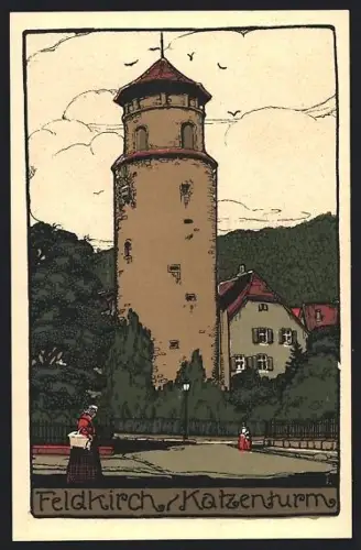Steindruck-AK Feldkirch, Darstellung des Katzenturms