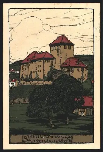Steindruck-AK Feldkirch, Darstellung der Schattenburg
