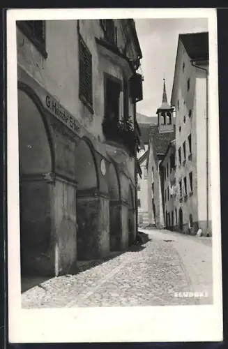 AK Bludenz, Strassenpartie mit Buchhandlung von G. Heinzle`s Erben