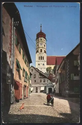 AK Bludenz, Strassenpartie der Kirchgasse mit Pfarrkirche St. Lorenz