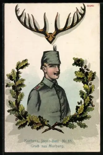 Künstler-AK Marburg, Kurhess. Jäger-Batl. Nr. 11, Soldat in Uniform