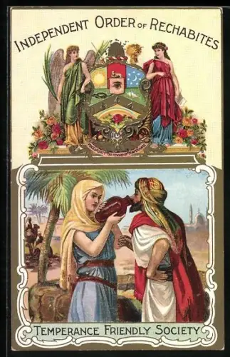 AK Independent Order of Rechabites, Frau gibt in Oase Mann zu trinken, Anti-Alkohol