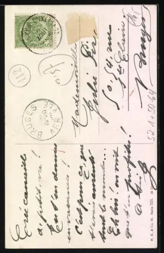 AK vermenschlichte Tiere, Bulldogge in Anzug mit Hut und Kescher, Schmetterling