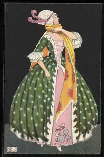 Künstler-AK Mela Köhler: edle Dame mit Schal, Barock, Rokoko