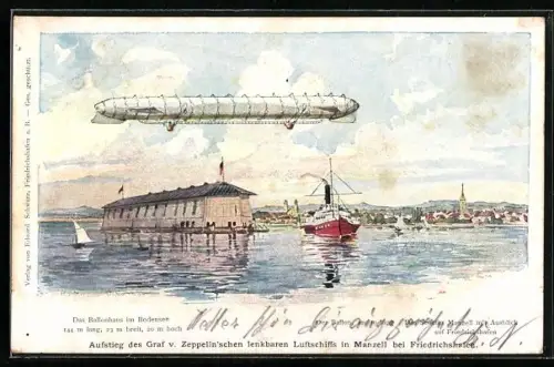 AK Aufstieg des Graf v. Zeppelin`schen lenkbaren Luftschiffs in Manzell bei Friedrichshafen