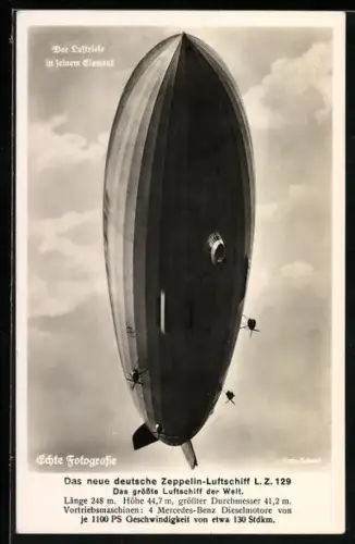 AK Zeppelin-Luftschiff L. Z. 129, Blick von unten