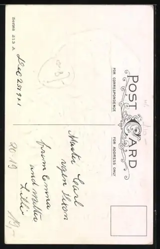 Lithographie A Merry Christmas, Weihnachtsmann mit einer Puppe