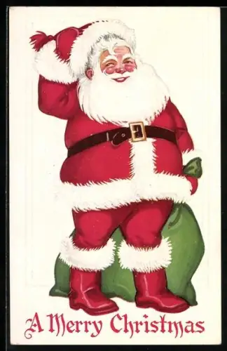 AK Fröhlicher Weihnachtsmann lüftet seine Mütze, A merry Christmas