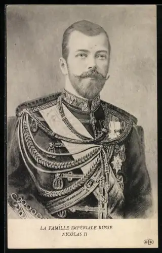 Künstler-AK Zar Nikolaus II. von Russland in prunkvoller Uniform