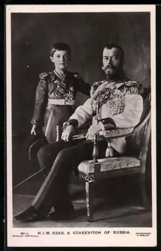 AK Zar Nikolaus II. von Russland mit dem Zarewitsch Alexej von Russland