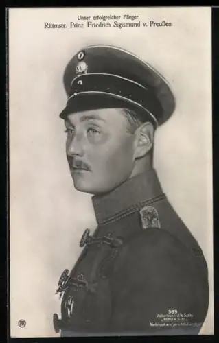 Foto-AK Sanke Nr. 569: Rittmstr. Prinz Friedrich Sigismund v. Preussen in Uniform mit Schirmmütze