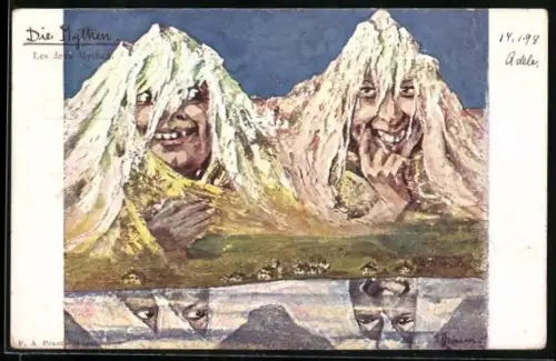 Künstler-AK sign. E. Hansen / Emil Nolde: Die Mythen mit Gesichtern, Berggesichter