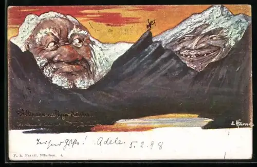 Künstler-AK sign. E. Hansen / E. Nolde: Altmann und Papa Sentis, Berg mit Gesicht / Berggesichter