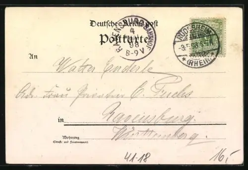 Lithographie Rheindampfer Lohengrun am Rheinfels