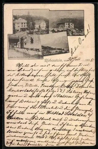 AK Klobenstein, Hotel Steffler, Ritterhornhaus, Schlern von Klobenstein gesehen