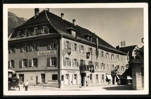 AK Bludenz, Gasthaus zur Post mit Restaurant und Garage, 