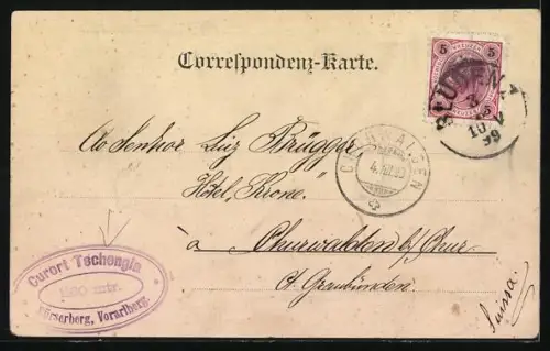 AK Tschengla /Vorarlberg, Gasthaus zur frohen Aussicht von Leander Neier, Bergpanorama