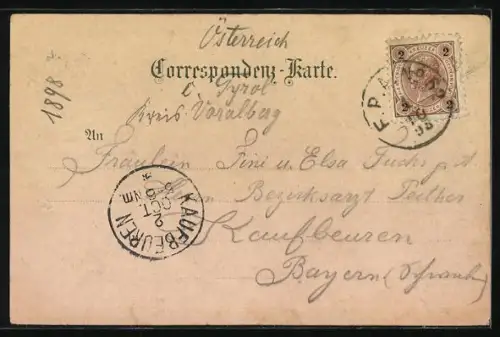 Lithographie Bludenz, Totalansicht, Douglasshütte & Lünersee, Brand und Gasthof zur Post