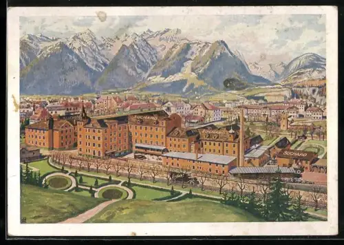 AK Bludenz /Vorarlberg, Fabrikanlage der Schokoladenfabrik Ph. Suchard