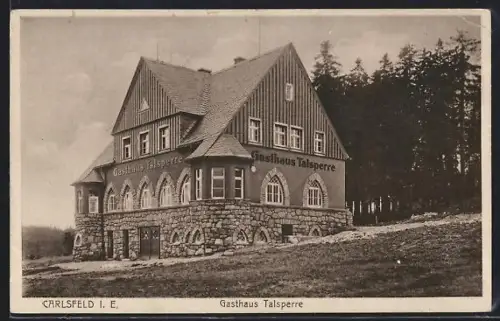 AK Carlsfeld i. E., Gasthaus Talsperre, Inh. Max Heidenfelder