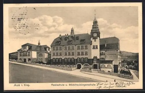 AK Aue i. Erz., Realschule und Mädchenbürgerschule, Panorama