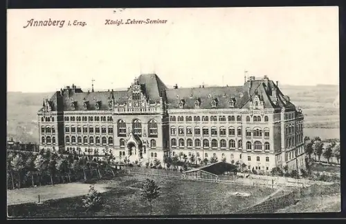 AK Annaberg i. Erz., Königl. Lehrer-Seminar aus der Vogelschau