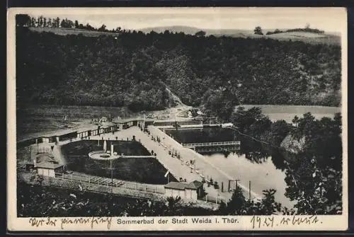 AK Weida i. Thür., Sommerbad der Stadt aus der Vogelschau