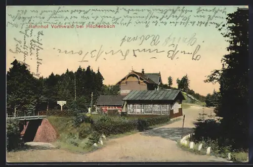 AK Vormwald bei Hilchenbach, Bahnhof mit Strasse