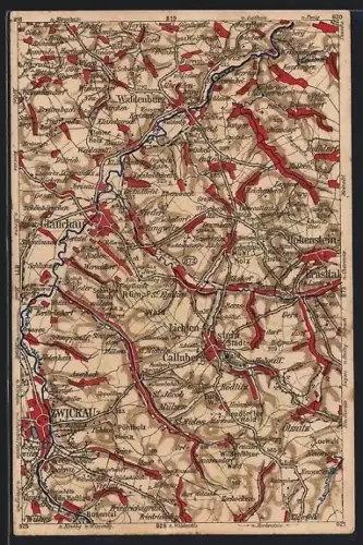 AK Glauchau, Umgebungskarte mit Waldenburg, Callnberg, Lichtenstein, Wona-Verlag