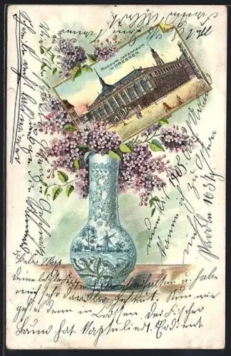 Lithographie Dresden, Musum Johanneum, Verzierte Vase mit Flieder