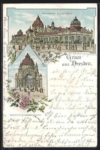 Lithographie Dresden, Hauptfront Stübel-Allee, Portal