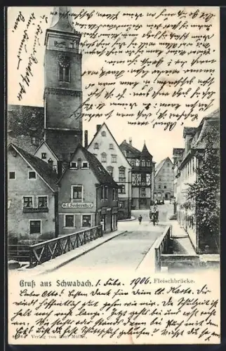 AK Schwabach, Fleischbrücke, Tturm, Altstadtansicht