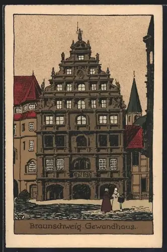 Steindruck-AK Braunschweig, Gewandhaus