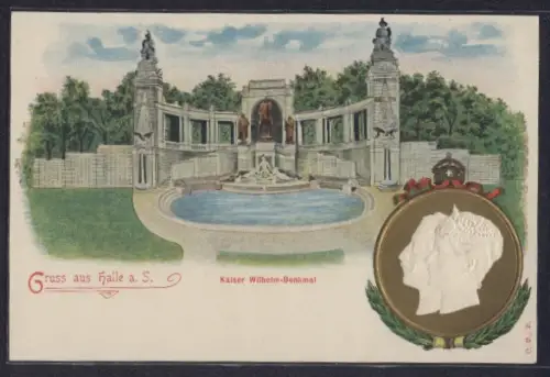 Lithographie Halle a. S., Kaiser Wilhelm-Denkmal
