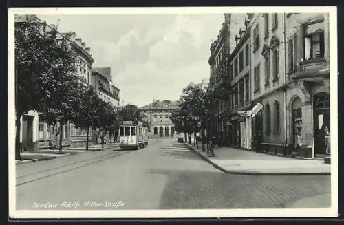 AK Landau / Pfalz, Strasse, Strassenbahn
