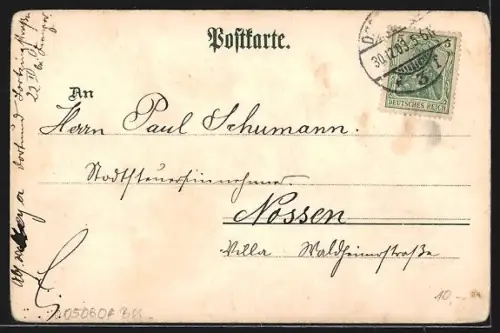 Lithographie Dortmund, Fredenbaum mit Pferdebahn, Vehmlinde, Kaiserstrasse mit Königlichem Landgericht