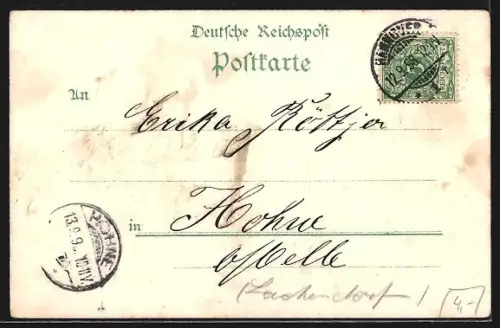 Lithographie Hannover, Herrnhäuser-Allee, Paar auf Tandem