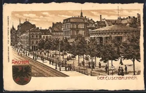 Künstler-AK Aachen, Elisenbrunnen mit Wappen
