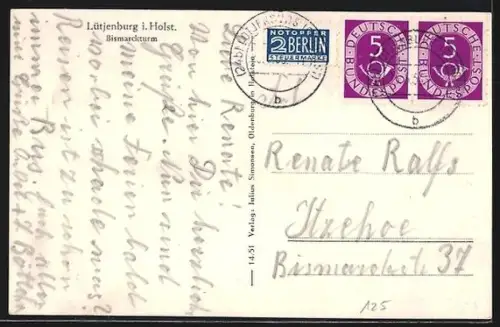 AK Lütjenburg i. Holst., Bismarckturm mit Strassenpartie