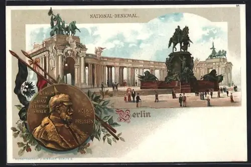 Lithographie Berlin, Nationaldenkmal, Reiterstandbild