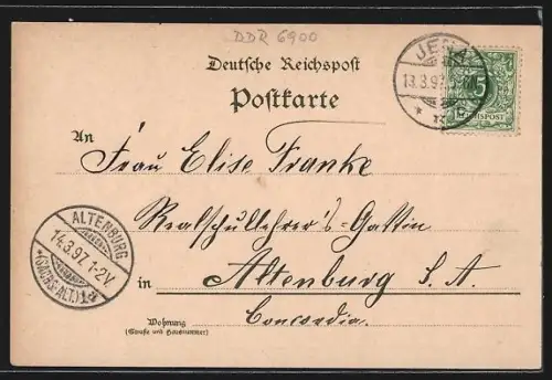 Lithographie Jena, Affenthurm, Universität, Burgkeller, Zur Rose