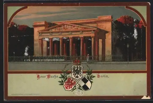 Lithographie Berlin, Neue Wache in der Sonne, Wappen, im Rahmen