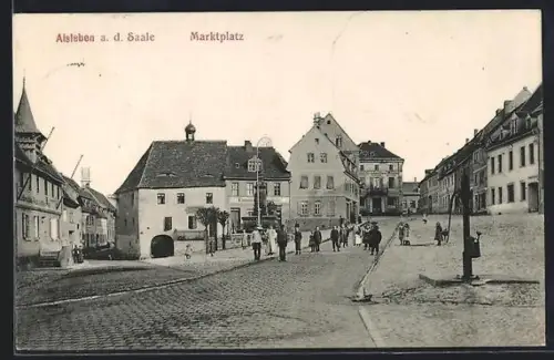 AK Alsleben a. d. Saale, Marktplatz mit Geschäften