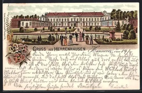 Lithographie Hannover, Schloss Herrenhausen