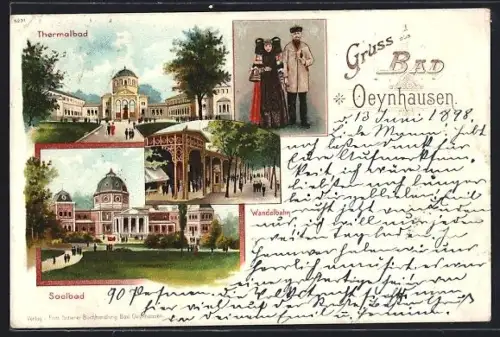 Lithographie Bad Oeynhausen, Thermalbad, Soolbad, Wendelbahn