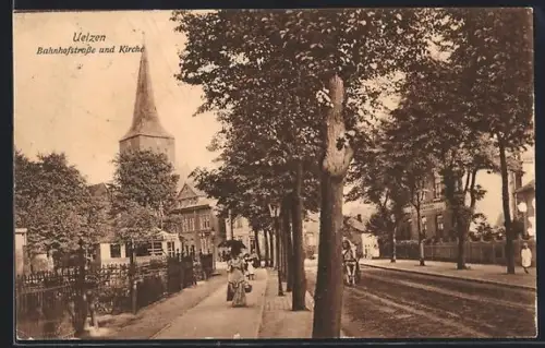 AK Uelzen, Bahnhofstrasse u. Kirche