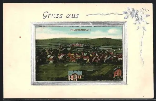 AK Hilchenbach, Teilansicht mit Kirche, Passepartout