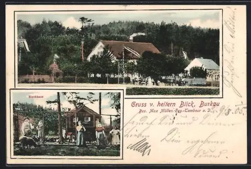 AK Burkau, Wald Restaurant Heitrer Blick, Bes. M. Müller, Blockhaus
