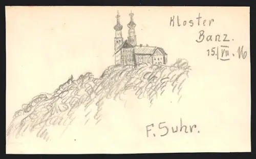 Handzeichnung F. Suhr, Staffelstein, das Kloster Banz, 1916