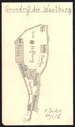 Handzeichnung F. Suhr, Eisenach, Grundriss der Wartburg, 1915